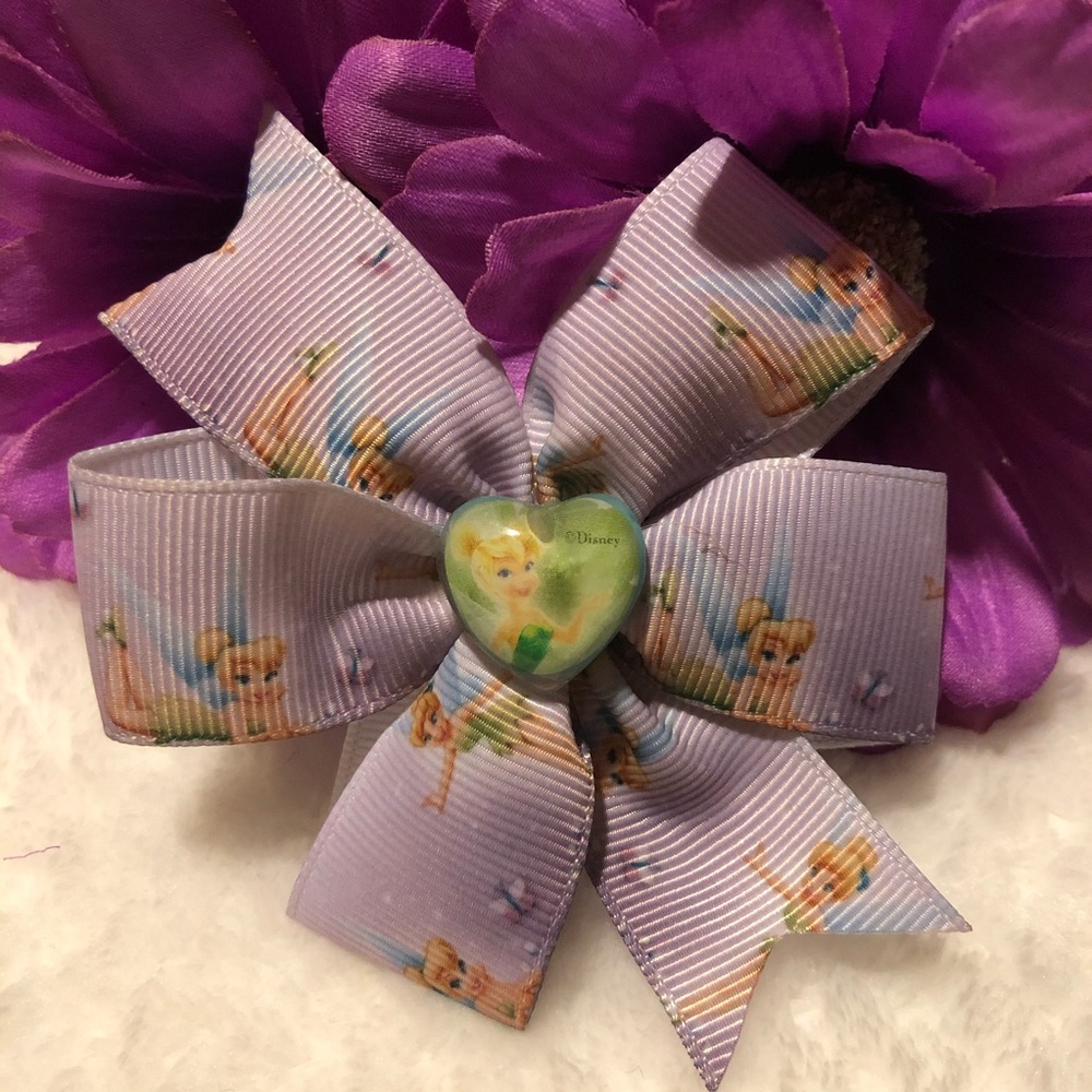 🌸3/$9🌸 Handmade Purple Green Tinkerbell Hairbow
